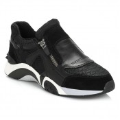 Nouvelle Chaussures ASH Femme Noir Hop Suede And Cuir Side Zip Trainers ASH_33 Basket Basses Femme Réduction Prix