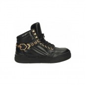 Officiel Chaussures ASH FlASH Bis Nappa Wax Noir Basket Montante Femme Pas Cher