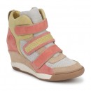 Solde Chaussures ASH Alex Corail / Jaune / Taupe Basket Montante Femme France Livraison Gratuite