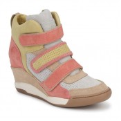 Solde Chaussures ASH Alex Corail / Jaune / Taupe Basket Montante Femme France Livraison Gratuite